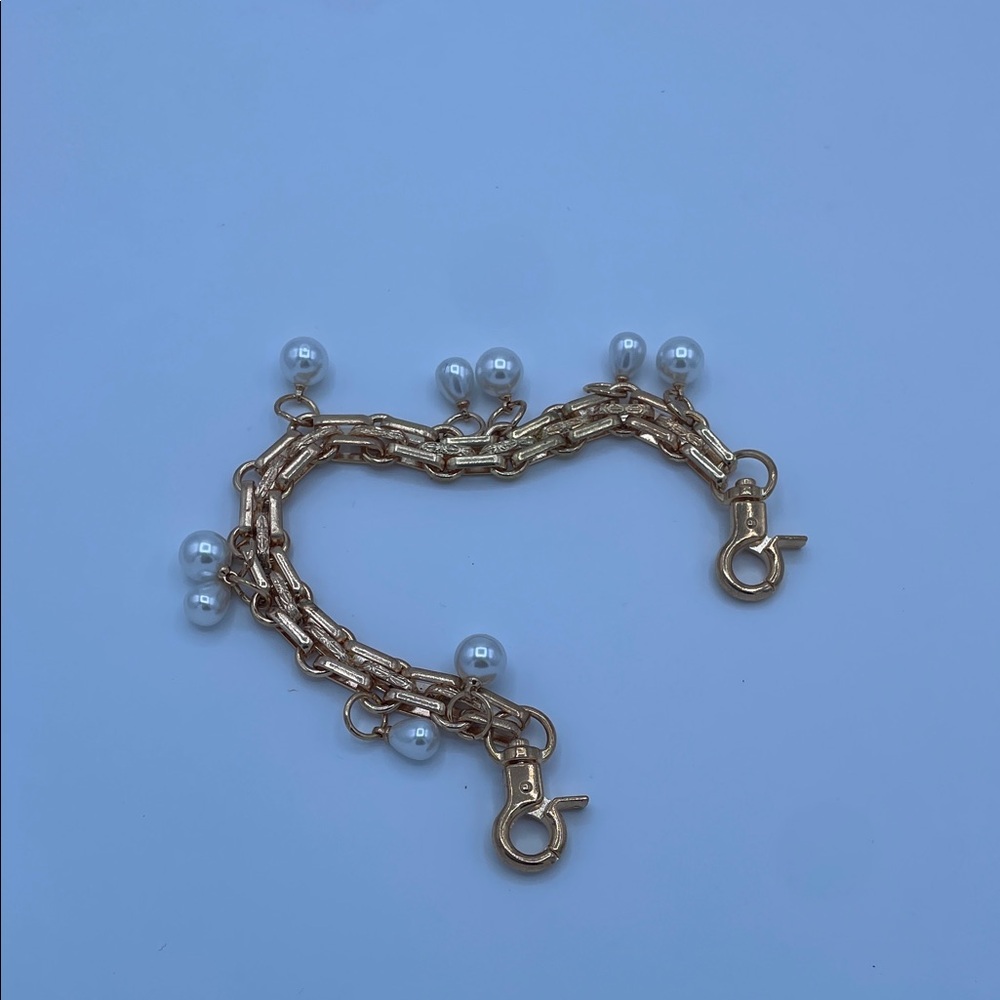 Elegant Gold Bracelet with White Pearls bag chain extension